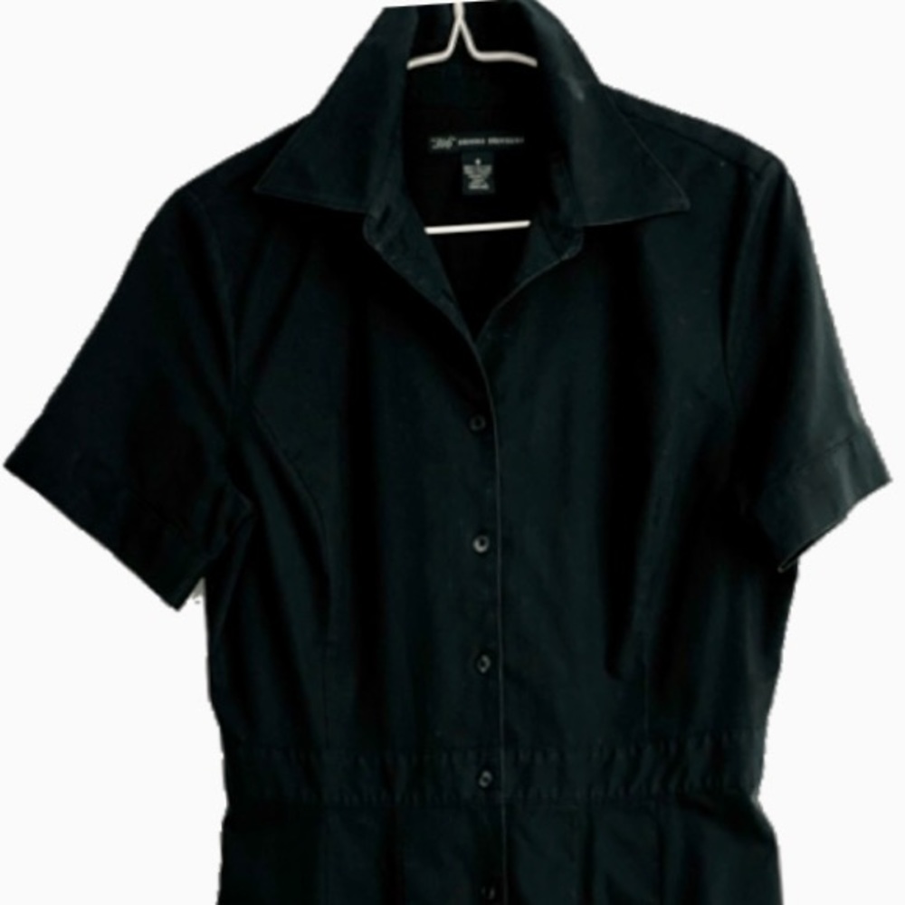 Brooks Brothers Black Short-Sleeve Button-Front Dress